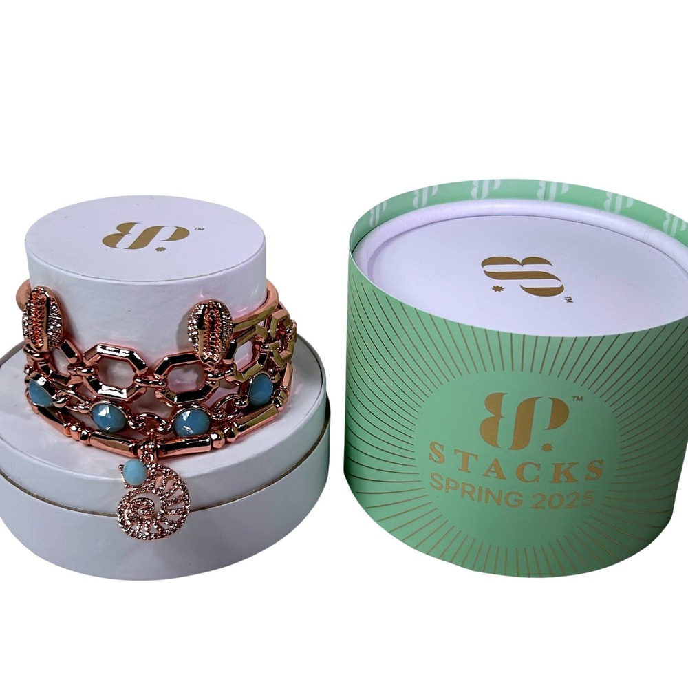 Tell Your‎ Story Proudly Bomb Party Stacks 2025 Rose Gold Blue Bracelets ST54265